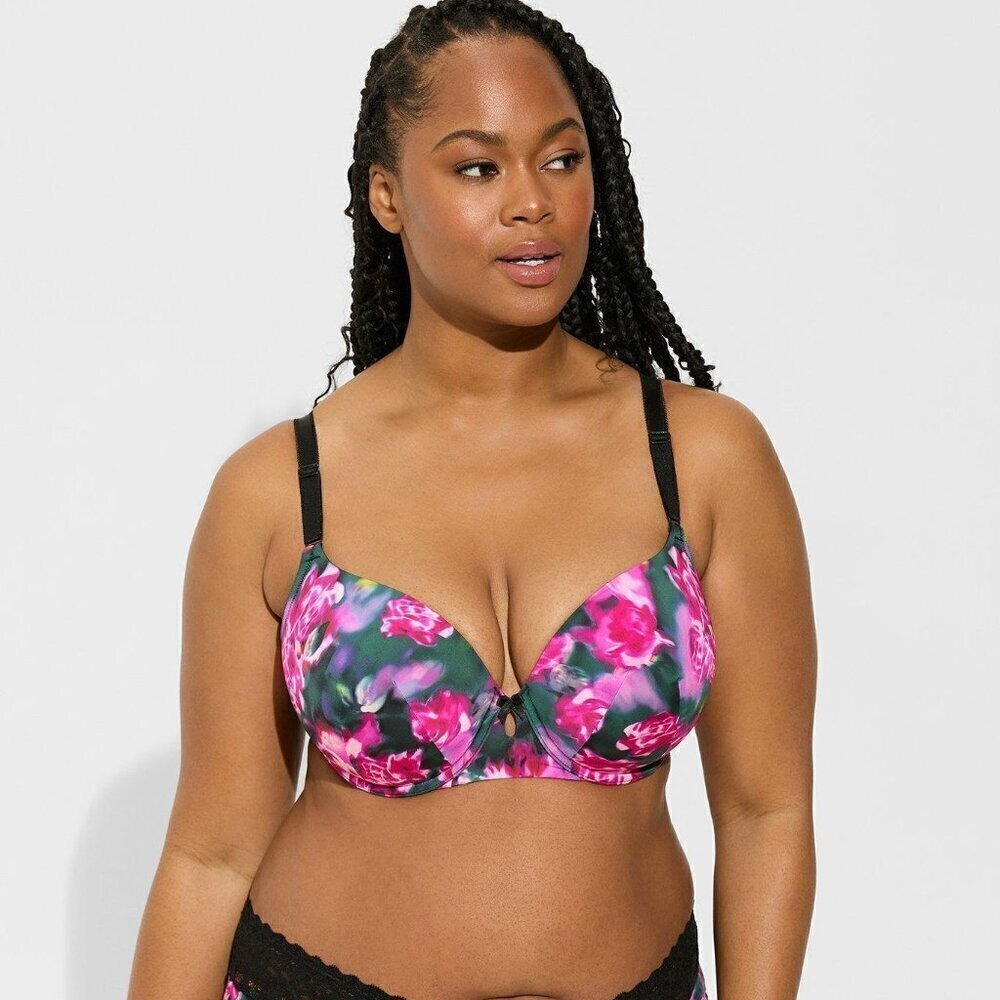 Torrid - 46C, Perfect T-Shirt Bra in Pink Blur Roses Floral Aventurine